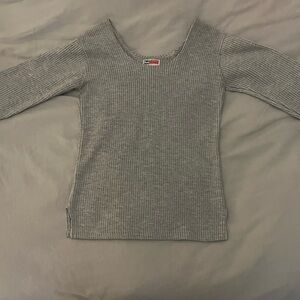 ModelCo Gray Ribbed Scoop-Neck Sweater